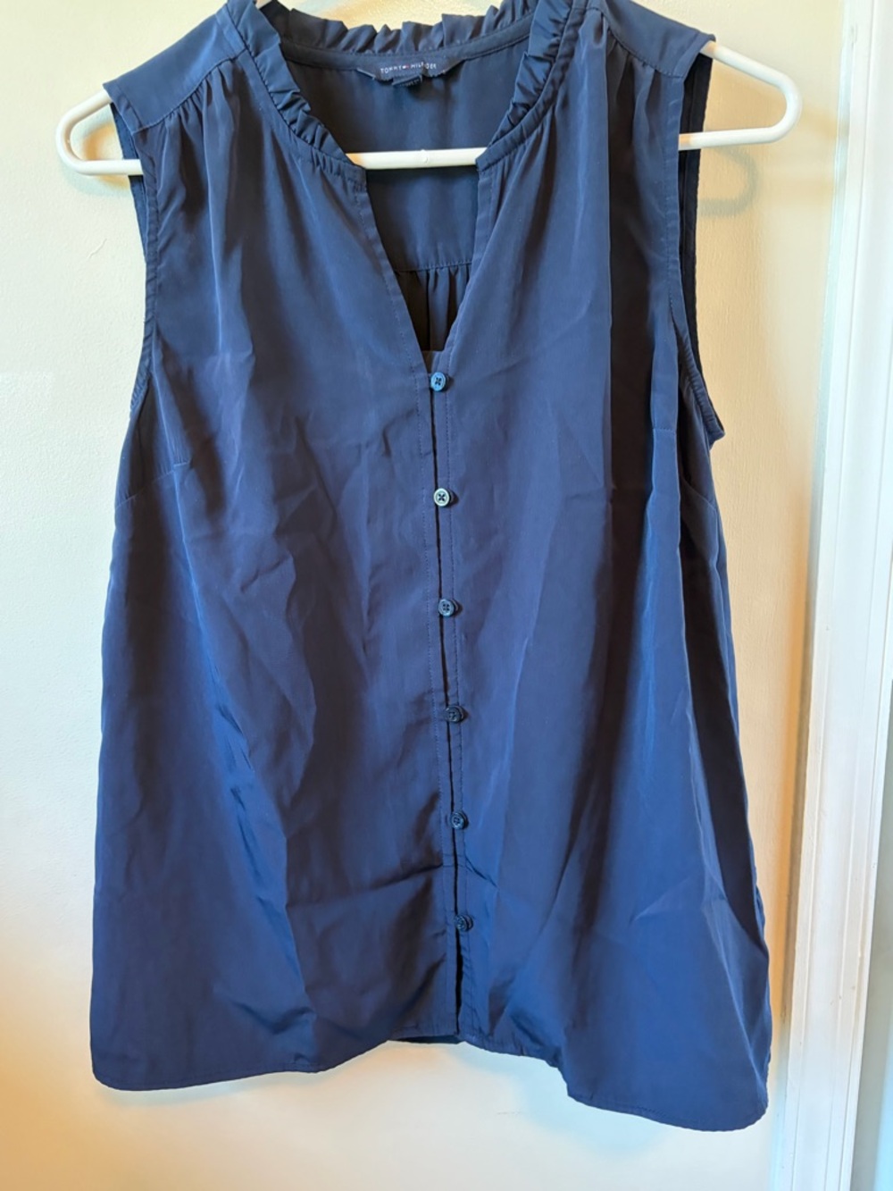 Tommy Hilfiger Navy Ruffle-Trim Blouse